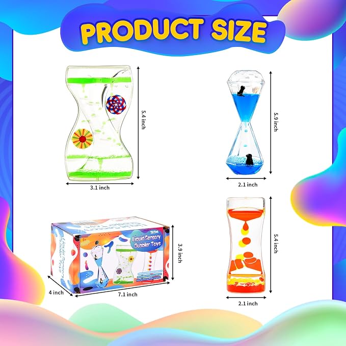 TKTM Liquid Motion Bubbler 3 Pack, Quiet Visual Calming Timer Toy | Sensory Fidget for Kids & Adults, No Batteries Required, Relaxing Desk Gadget for Classroom Therapy Office
