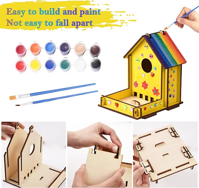 Crafts for Kids Ages 8-12 -Make Your Own Bird Feeder Wind Chime Kit with Diamond Stickers - 2 Pack Unfinished Wood DIY Kids STEM Painting Activities Crafts Outdoor Toys for Boys Girls Ages 6-8 3-5