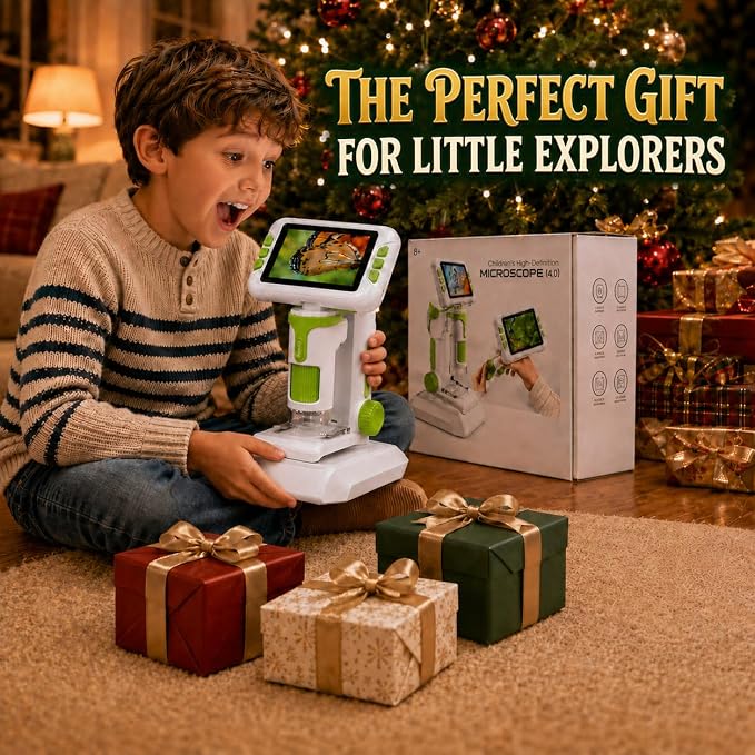 1600X Microscope for Kids, 4K 4.0" Digital Screen Kids Microscopes with Slides Kit, Handheld Microscope, Science Kits for Kids, STEM Toys for Christmas Birthday Gifts for 3-14 Girls Boys Child (Grey)