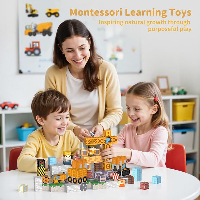 Magnetic Building Blocks Toys for Kids 154PCS Ages 3+ | Magnet Building Cubes Construction Set, STEM Sensory Stacking Toys, Birthday Gifts for Boys Girls