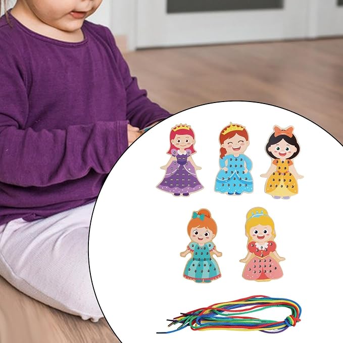 getuse Wooden Lacing Cards Sewing Threading Toys for Kids Preschoolers Fine Motor Skills Development Hand-Eye Coordination Learning Toy- Style C