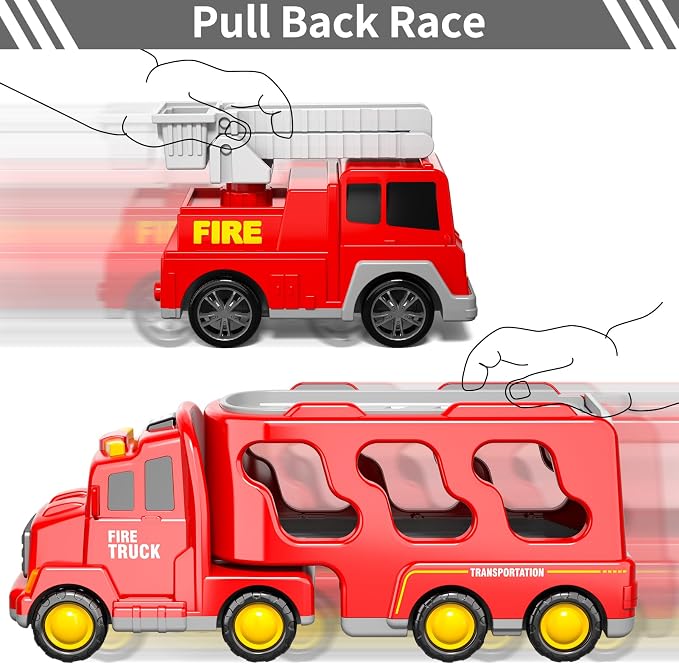 Bennol Fire Truck Toy Set for Kids Toddlers Ages 3-5: Fire Engine with Extendable Ladder & Helicopter | Friction Powered Toy Cars for Boys Girls Gifts1 2 3 4 5 Years Old