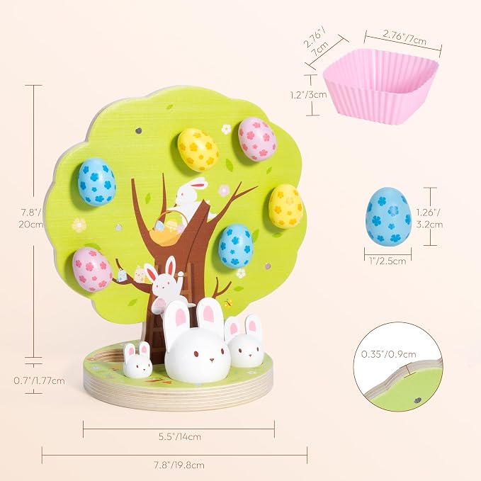Easter Toys for Toddlers, Magnetic Easter Eggs, Picking Easter Bunny Toy, Montessori Toys for 3 4 5 6 Year Old, Wooden Sensory Color Sorting Toys, Spring Easter Basket Stuffers Gifts for Kids