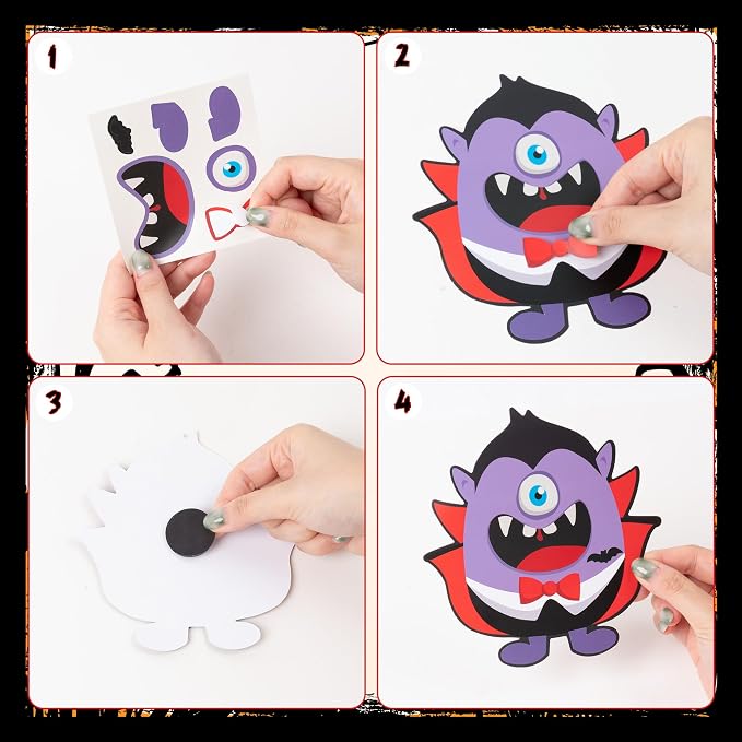 Haooryx DIY Halloween Monster Magnet Craft Make Your Own Halloween Sticker | 30 Set Halloween Characters Decor Stickers Craft, Kids School Activity Art Project Refrigerator Bulletin Board Decor Supplies