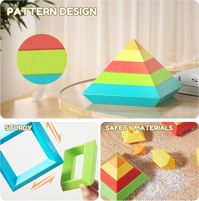 40Pcs Building Blocks Toys for Ages 3 4 5 6 Toddlers,Pyramid Stacking Toys,3D Montessori Preschool Learning Blocks for Kids,STEM Sensory Toy Gifts for 2-4 Years Old Boys Girls,Plastic Storage Box Set