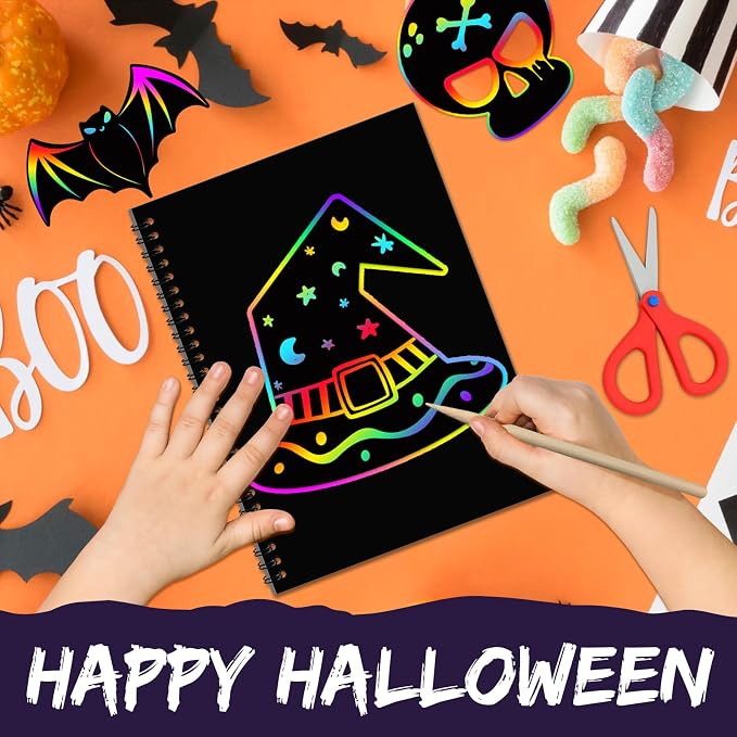 ZMLM Scratch Paper Art-Crafts Gift: 2 Pack Rainbow Notebooks Supplies Toys | Art Crafts for 3 4 5 6 7 8 9 10 11 12 Years Old Girls and Boys Kids Birthday Halloween Party Travel Games Activities