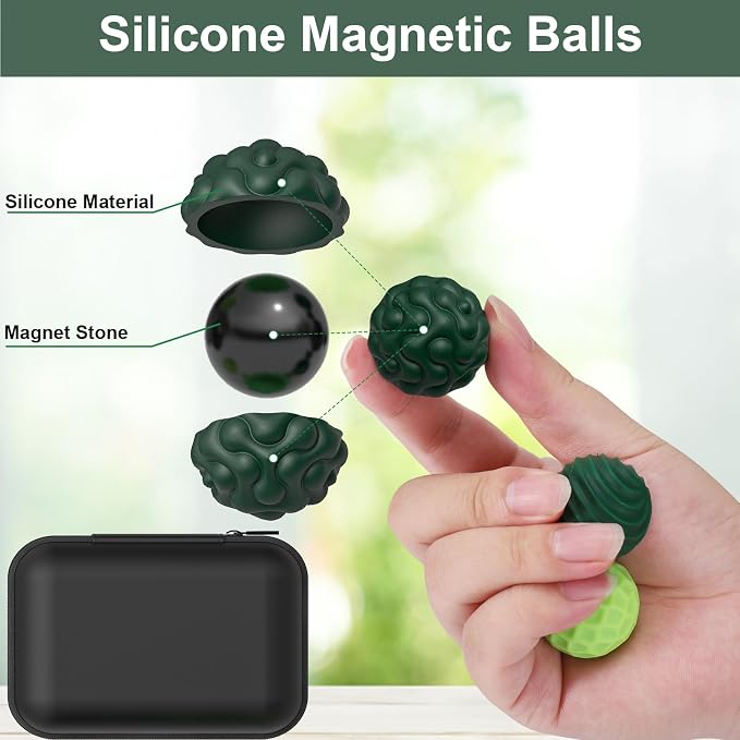 BUSOHA Silicone Magnetic Fidget Balls - 6 Pack Fidget Toys for Adult | Six Unique Textures Sensory Support,Quiet and Silent Stress Relief,Lightweight,Office,Travel,Anxiety,ADHD,Green