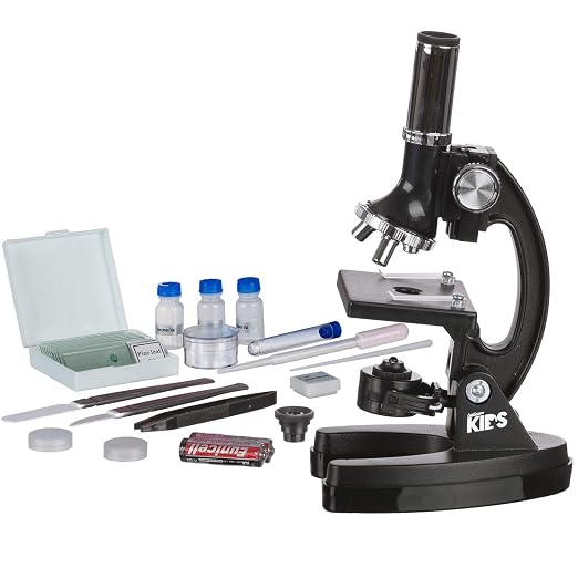 AmScope KE-8Q8Q-VVLY Microscope Kit, LED and Mirror Illumination, 1200X | 120X-1200X Magnification Range Built-In LED Illumination