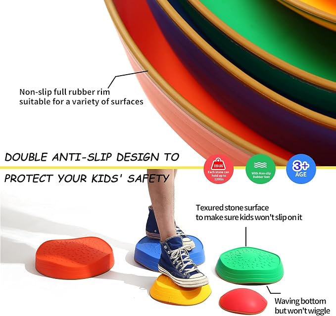 Balance stepping stones for kids, non-slip toddlers sensory toys outdoor or indoor play, promoting motor skills and confidence, Obstacle Course Coordination Toys for children age 3 4 5 6 7+