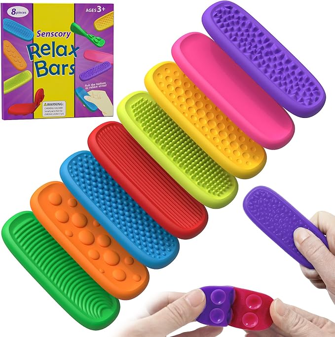 8 Pack Textured Silicone Worry Stones, Sensory Toys for Kids and Adults | Textured Silicone Worry Stones, Sensory Fidget Toys for Adults and Kids, Quiet Tactile Toys for Classroom and Office