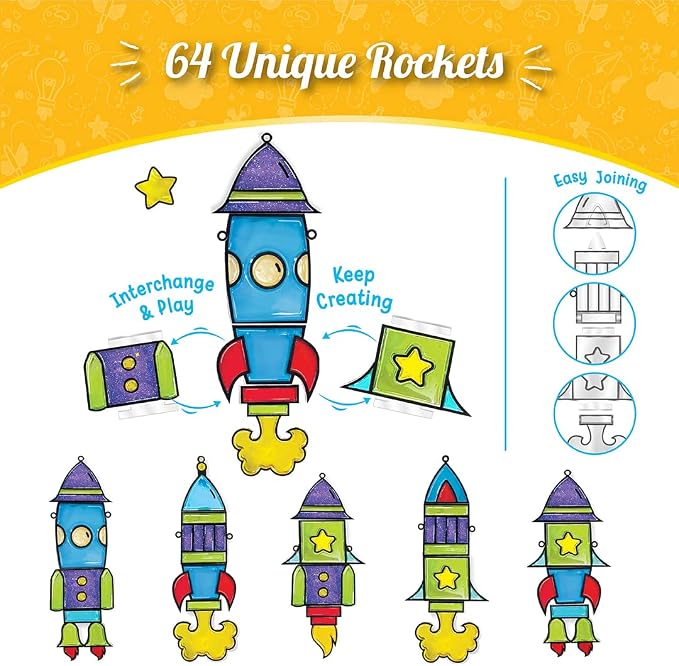 Imagimake Window Art - Rocket, DIY Mess-Free 16 Pieces Suncatcher Kit | Stained Glass Painting Craft Activity for Kids, Birthday Gift for Boys & Girls Ages 5,6,7,8,9,10,12 Years Old