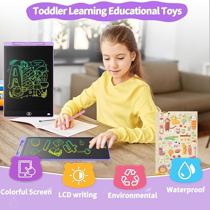 Genialba LCD Writing Board 8.5 Inches, Colourful Electronic Tablet, Portable Erasable Drawing Board, Graphic Tablet for Children's Games 3 4 5 6 7 Year Old Kid Boys Girls (Purple)