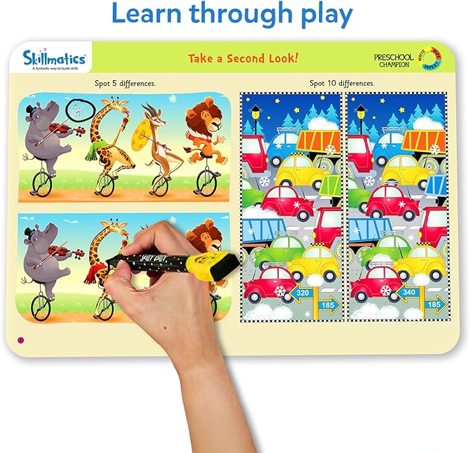 Skillmatics Educational Game – Preschool Champion, Reusable Activity Mats | Write and Wipe Boards with 2 Dry Erase Markers, Learning & Travel Toy, Screen-Free, Gift for Kids Ages 3, 4, 5, 6