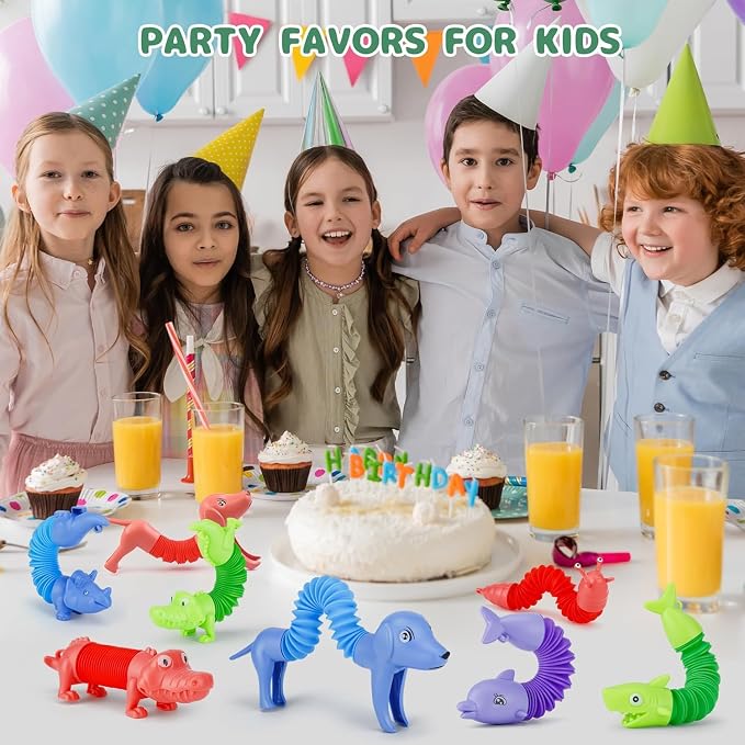 30 PCS Animal Pop Tubes Fidget Toys, Party Favors Toddlers Kids Travel Entertainments, Classroom Prizes,Carnival Prizes,Piñata Stuffers,Stress Relief Sensory Toys for Kids 3-8