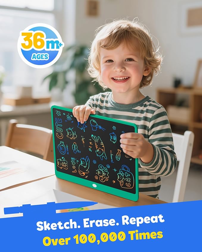 LCD Writing Tablet for Adults, Large Doodle Board, 16 Inch Colorful Drawing Tablet Writing Pad, Toddler Toys for 3 4 5 6 7 8 9 Year Old Girls Boys Teen, Birthday Gifts for Kids (DarkGreen)