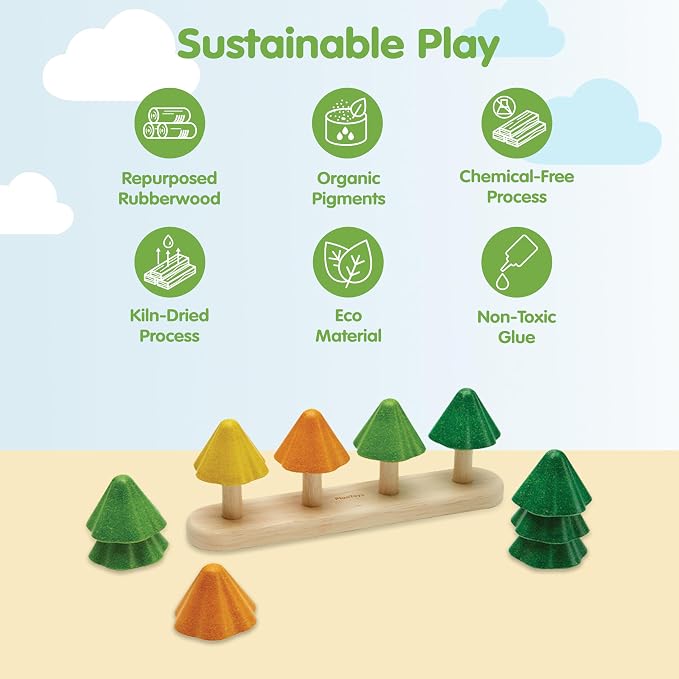 PlanToys® Wooden Sort & Count Trees Montessori Kids Counting Stacking Toy | wooden sort count trees, montessori counting stacking, numbers colour sorting logical thinking, educational learning, toddler