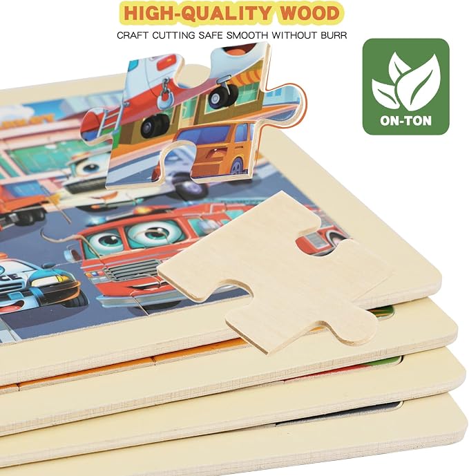 Wooden Puzzles for Kids Ages 4-6, 24 Piece Vehicle Car Construction Jigsaw Puzzles 4 Packs, Preschool Toddlers Learning Activity Puzzles Toys for Boys Girls 3 4 5 6 Years Old