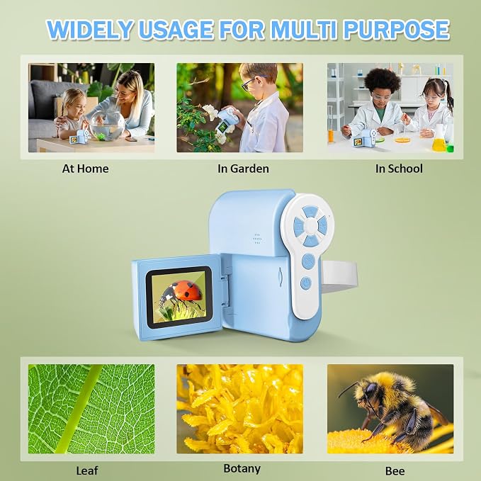 1000X Microscope for Kids 8-12, 4K HD Screen with 6 LED Lights, Portable Microscope for Outdoor STEM Learning, Rechargeable Science Kit, Birthday Easter Gifts for Kids