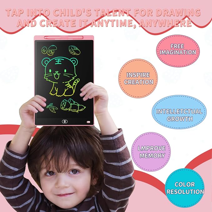 [2 Pack] Genialba LCD Writing Tablet 8.5-Inch Colorful Doodle Board, Toddler Learning Educational Toys Gifts for 3-8 Years Old Girls and Boys, Electronic Drawing Pad for Kids (Pink&Black)