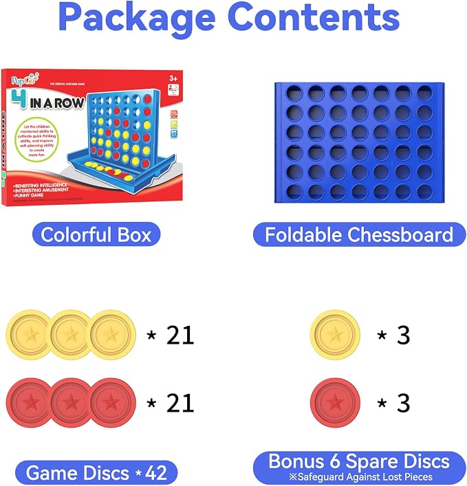 Pup Go 4 in a Row Connect Board Game for Kids 3+, Family Games for Children | Standard Size Connect Board Games for Adults, Party Game, 2 Player Strategy Game for Children, All-in-1 Storage 6 Spare Discs