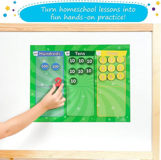 113 PCS Fun Magnetic Regrouping Activities Kit, Place Value - Simply Magic | Place Value Magnets 1st 2nd 3rd 4th Grade, Magnetic Place Value Discs Chips, Magnetic Place Value Chart Mat for Math