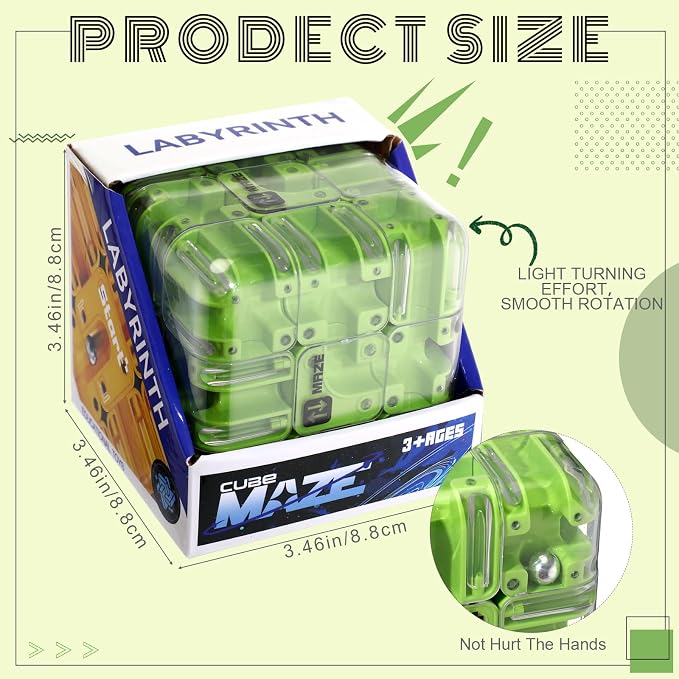 1 Sets Large Labyrinth 3D Maze Cube Puzzle Maze Game Gravity 3D Puzzle Cube Brain Teaser Ball Games for Kids Education Sensory Toys Gift for Adults (Classical,Dark Green)