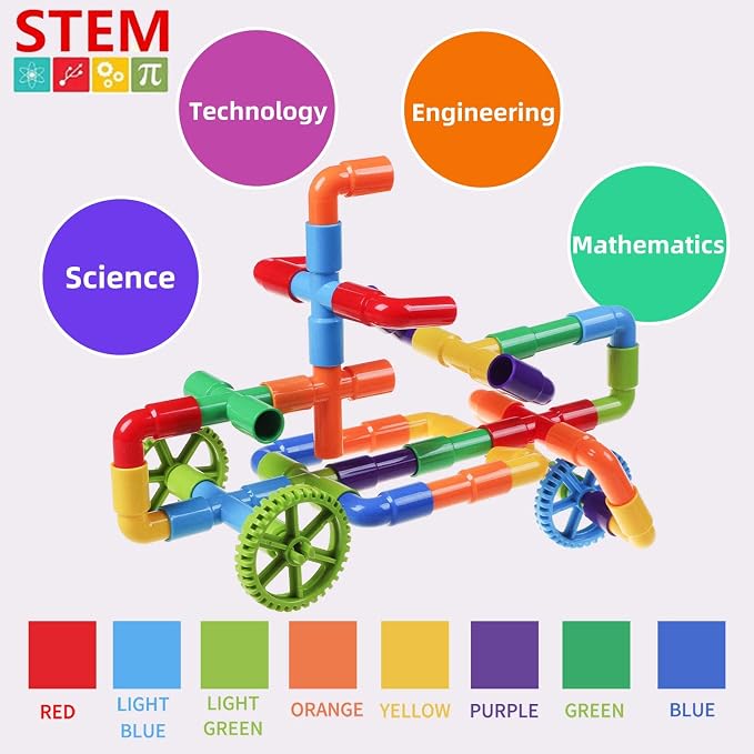 burgkidz STEM Tube Building Set: 188 Pcs Build Cars w/Wheels & Tub | Build cars, planes, houses & more: 162 tubes, 24 wheels, 2 baseplates. Compatible w/ major brands. Guide & tub included