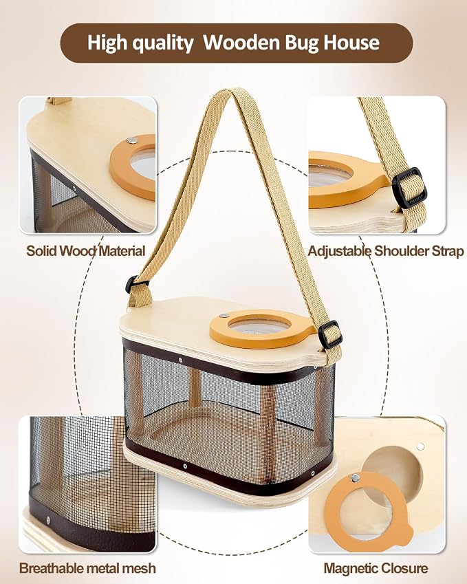 Wooden Bug Catcher Kit for Kids Ages 3-8, Outdoor Explorer Set | Bug Habitat • Magnifying Glass • Butterfly Net • Catch & Release • Nature Discovery