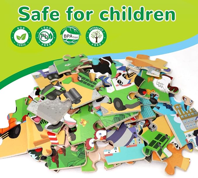 Puzzles for Kids Ages 3-5, Wooden Jigsaw Puzzles 24 Pieces 6 Pack | Colorful Toddler Puzzle Set, Educational Learning Toys, Birthday Gifts for Boys Girls