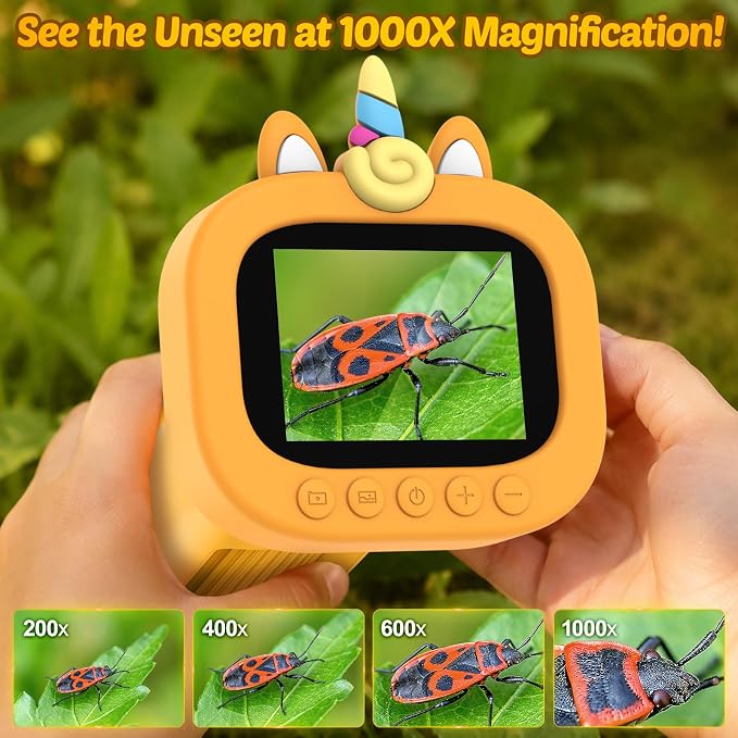 Portable Handheld Digital Microscope for Kids with 2.4" Display | Mini Digital Kids Microscope Kit, 1000X Magnification, Pocket Educational Science Toy, Outdoor Gifts for Ages 3-12