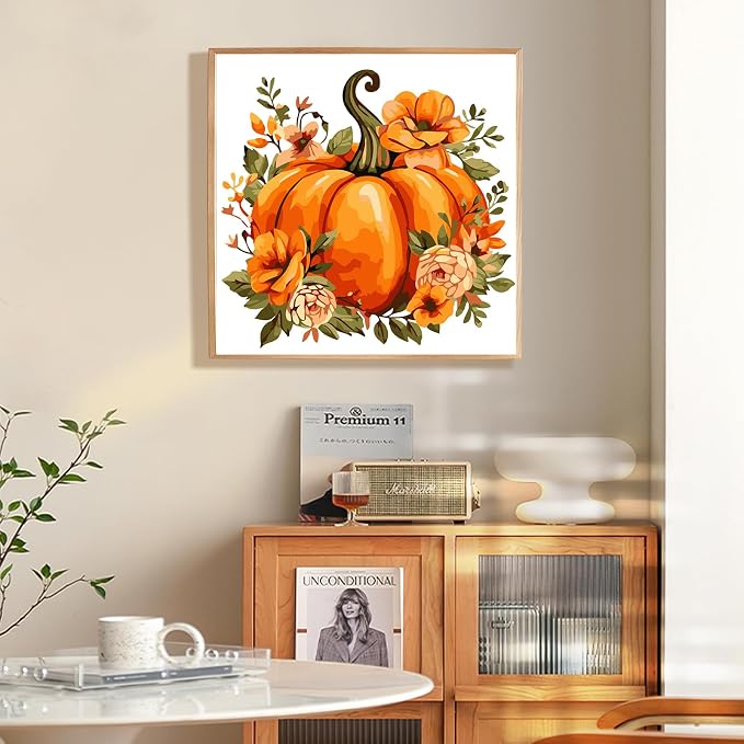 Fountor Fall Framed Paint by Numbers Kit for Adults Beginner 10x10 in | Pumpkin Paint by Numbers with frame, For Adults & Kids Ages 8-12, DIY Acrylic Painting, Stress Relief Home Wall Decor Gifts