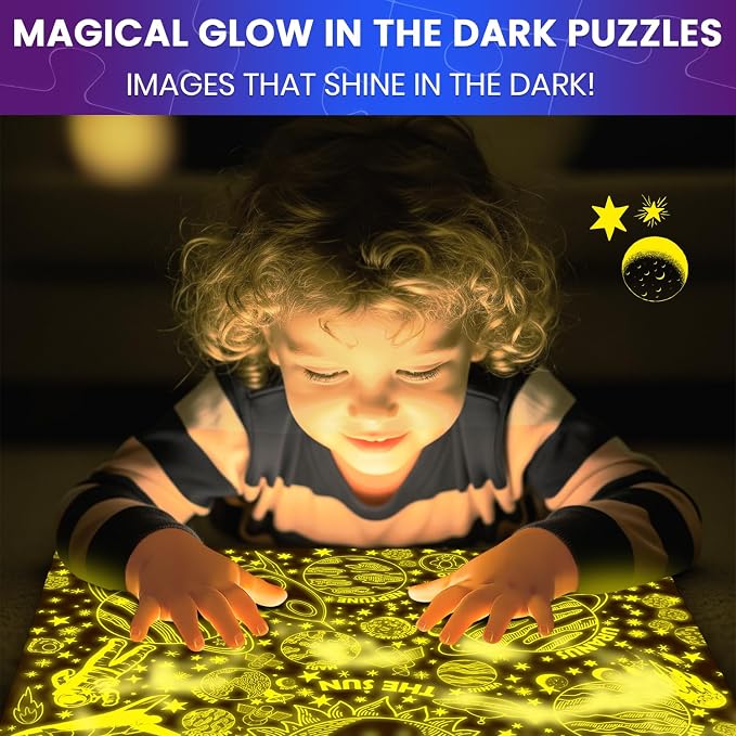 100 Puzzles for Kids Ages 4-6 - Educational Map Kids Puzzles Ages 6-8 | Glow-in-the-Dark USA Map, World Map and Solar System Kids Puzzles Ages 8-10 — Learning Geography Toys for 5-8 Year Old