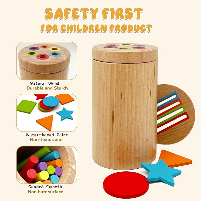 Montessori Shape & Color Sorting Montessori Toys for Toddlers 3, Wooden Fine Motor Skills Sensory Toy Preschool Learning Toys Travel Gift for Boys and Girls (Wooden Set)