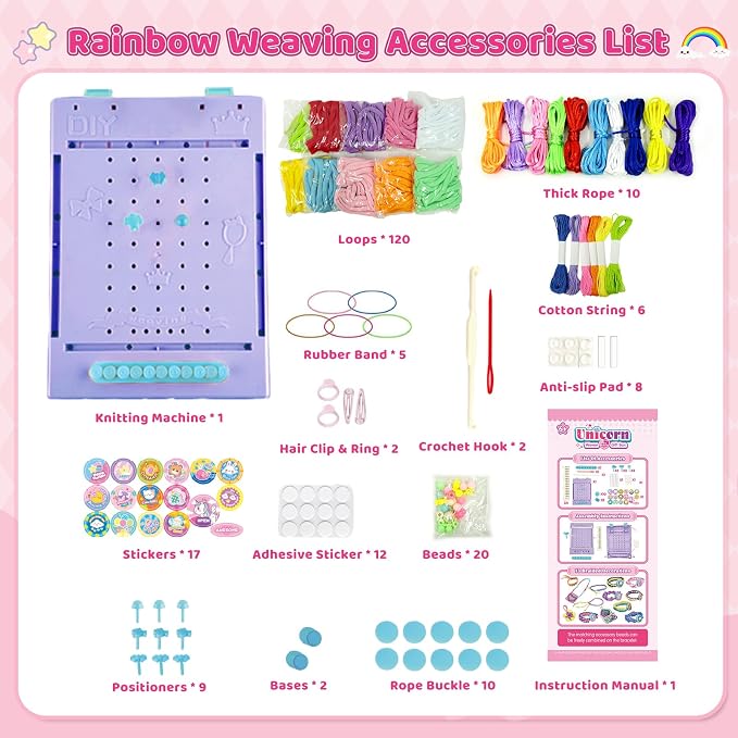 Weaving Loom for Kids, Friendship Bracelet Making Kit, Craft for Girls 6-12 | Birthday Gifts Party Creative DIY Toy for Little Girls, Easy Potholder Loom Knitting Kits, Rainbow Loops Weaving Set