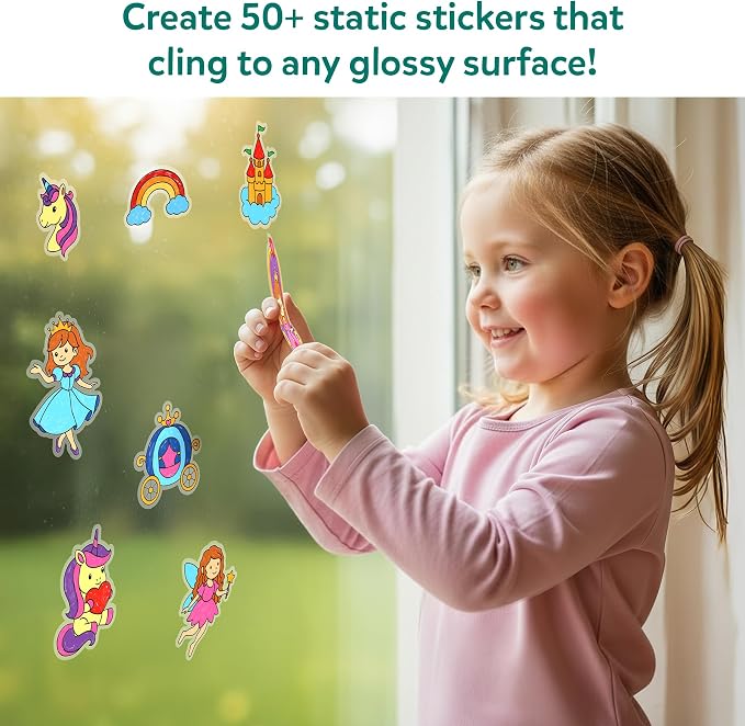 Skillmatics Color Clingz – Unicorns & Princesses, Reusable Static Stickers | 50+ DIY Stickers, Travel Toys, Mess-Free, Window Art & Craft Kit, Gifts for Toddlers, Girls & Boys Ages 3, 4, 5, 6, 7