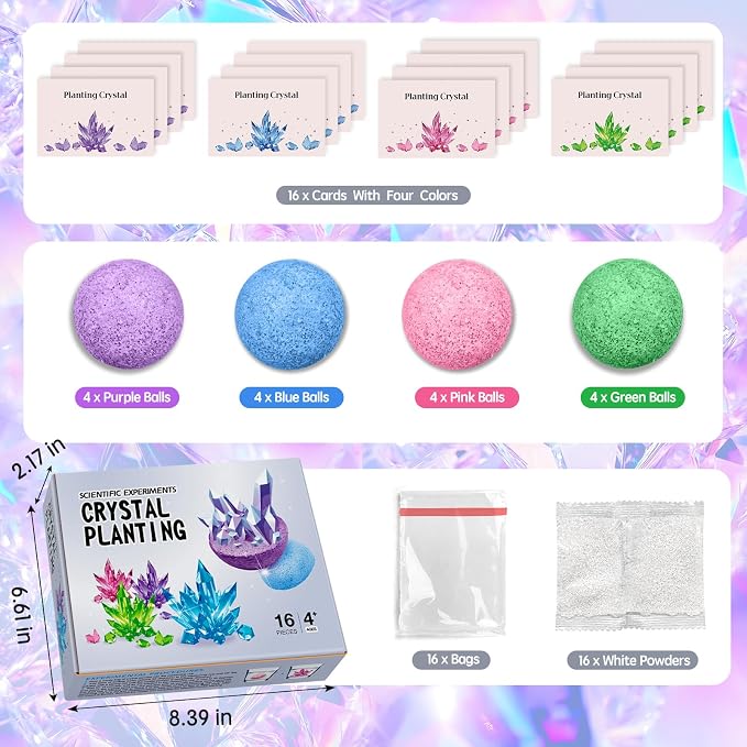 16 Pack Crystal Growing Kit Science Party Favors for Kids STEM Science Experiment Bulk Classroom Prizes Goodie Bag Stuffers Birthday Return Gifts for 4-6 8-12 Boys and Girls (16Pcs, One Size)