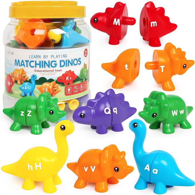 13Pcs Dinosaur Alphabet Learning Toys, Double-Sided ABC Matching Game | Montessori Preschool Educational Sensory Toy, Preschool Travel Activities, Christmas Birthday Gifts for Boys Girls