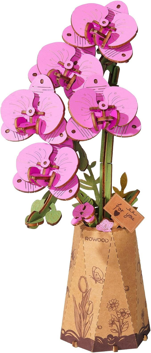 rowood 3D Wooden Puzzles for Adults,DIY Artifical Flower Botanical Collection Building Craft Kit,Mother's Day/Valentine's Day/Teacher's Day Purple Moth Orchid