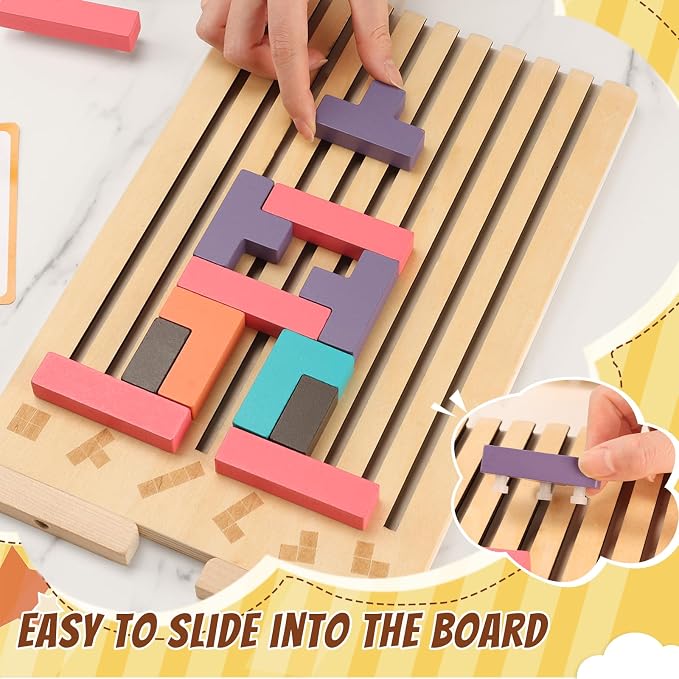 Wooden Stacking Puzzle Toy, 3D Colorful Wood Russian Blocks Puzzle Games Brain Teasers Montessori Toys for Toddler Kids 3 4 5 6 7 Years Old Boys Girls (Colorful A)