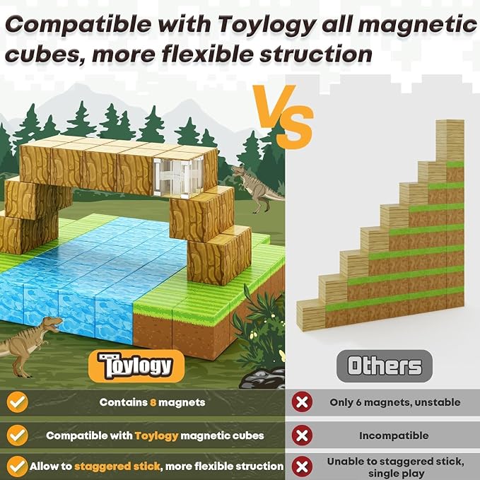 150PCS 1“ Magnetic Blocks Toys for Boys Kids, Mine Magnet World Forest Set | Sensory STEM Building Cubes for Kids, Ideal Construction Creative Toy Set, Birthday Gift for Toddler Boys Girls Ages 4-8 8-12