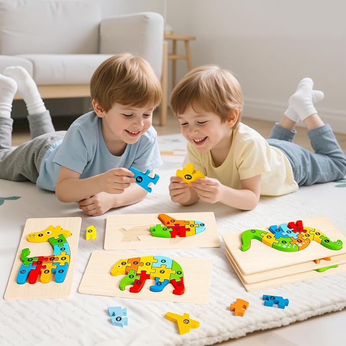 9 Pack Wooden Puzzles for Kids Ages 3-5, Montessori Animal Puzzles | 90 Pieces, CPC certified, with Numbers 1-10, Chunky Jigsaw Puzzles in Gift Box, Educational Learning Toys, Boys Girls Gift