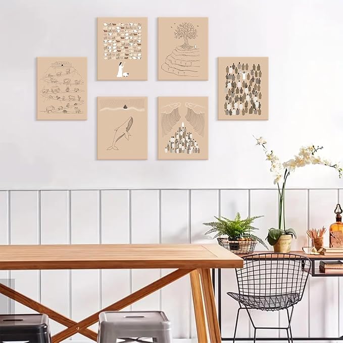 HOURIA Framed Christian Canvas Wall Art,6PCS 8X10inches Boho Biblical Scripture Wall Art,Bible Stories Sketches Artwork,Jesus Religious Wall Art for Home Office,Prayer Room,Bible Verse Gifts