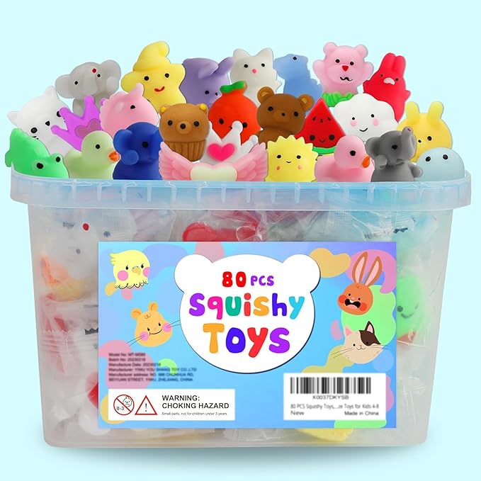 80 Pcs Party Favors for Kids 4-8, Kawaii Squishies Mochi Squishy Toys Bulk | Fidget Sensory Toys Birthday Gifts for Boys Girls, Easter Egg Fillers Treasure Box Toys Classroom Prizes Goodie Bag Stuffers