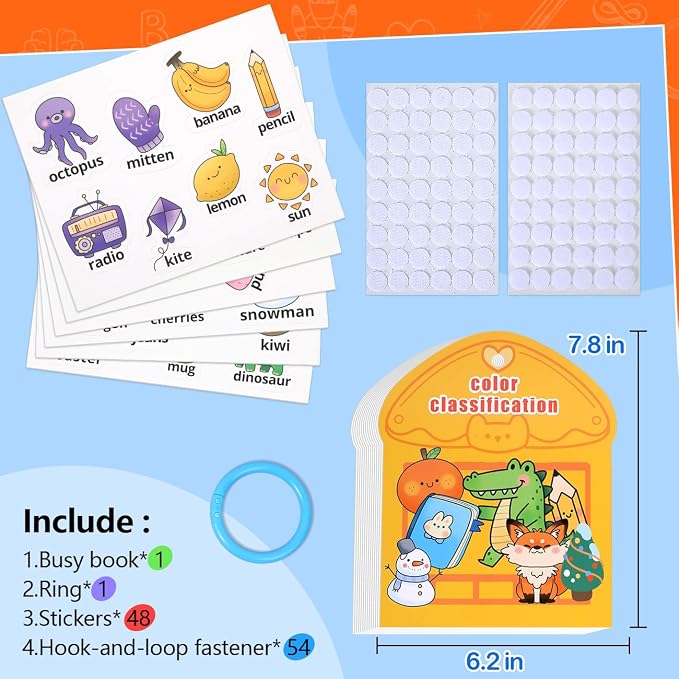 Montessori Busy Book Color Sorting Toys for Toddlers 2-4 Years | Educational Preschool Learning Activities for Kids, Sensory Fine Motor Matching Games for 3 Year Old Boys Girls Gifts