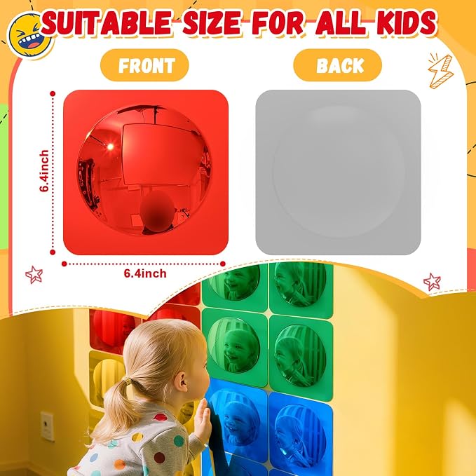 Geiserailie 16 Pcs Sensory Wall Bubble Mirrors, 10 x 10 Inch, CPC Certified | Colorful Acrylic Convex Mirrors, Sensory Room must haves, Classroom Learning Tool, Calming Corner, Preschool Daycare Activity