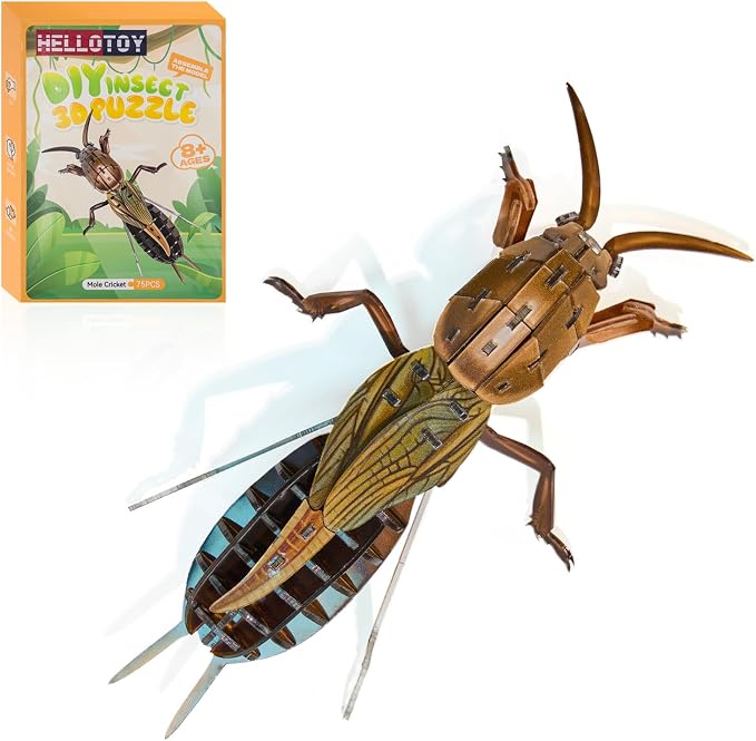 3D Acrylic Insect Puzzle DIY Bug Model Kit Animal STEM Gift | Building Kits Crafts Figurine Sculpture Nature Decoration Educational Display Toys for Kids Teens and Adults (Mole Cricket)
