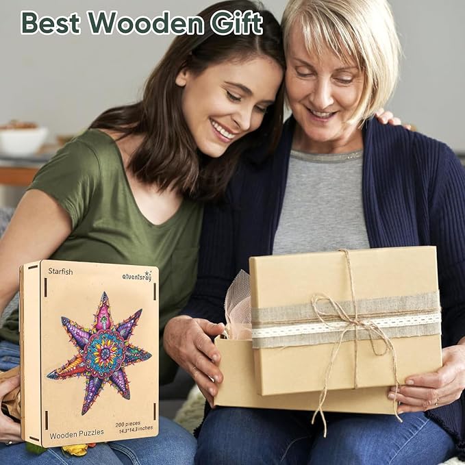 Qiuenisray Wooden Jigsaw Puzzles for Adult 500 Piece, Starfish Ocean Puzzle | Wood Jigsaw Puzzles, Wall Decor, FSC Certified Unique Shape Adult Puzzles Piece, Creative Gift for Family Games 20.3x20.3 in