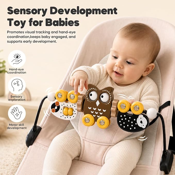 mamatepe Wooden Baby Bouncer Toy Bar Compatible with Baby Bjorn Bouncers, Baby Bjorn Attachment Toy with Tight and Secure Fit, Rotatable Sensory Toy for Babies to Watch, Touch and Spin