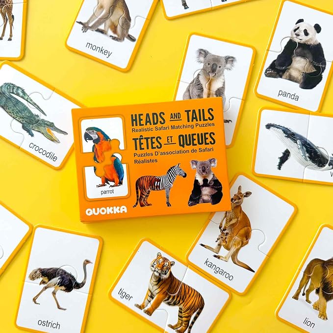 QUOKKA Toddler Puzzles Ages 2-4 – 100% Self-Correcting 16 Realistic Matching Wild Animals – Educational Toddler Puzzles Ages 1-3 with 32 Pieces - Memory Matching Games for 3-5 Years Old Boys and Girls