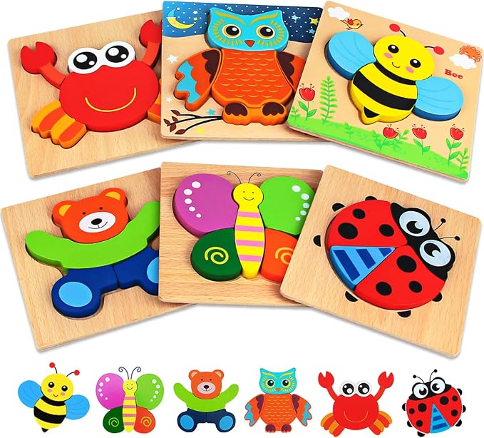 Wooden Toddler Puzzles Montessori Toys: Gifts for 1 2 3 Year Old Boys Girls | Animal Jigsaw Puzzles for Toddlers Ages 1-3 2-4 - Baby Kids Learning Educational Preschool Toys Christmas Birthday Gifts